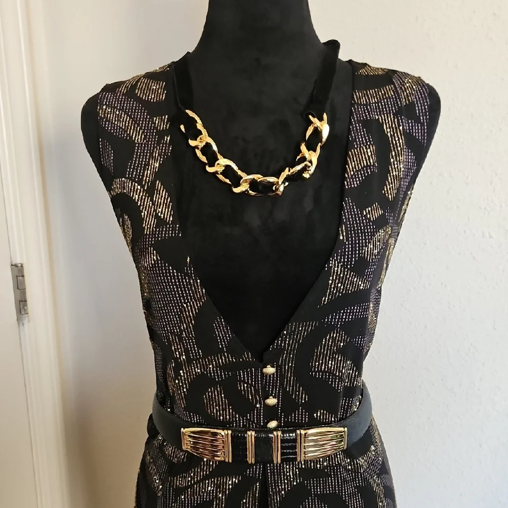 Vintage 90's Midnight Velvet Black & Gold Glitter Abstract Evening Duster Size L